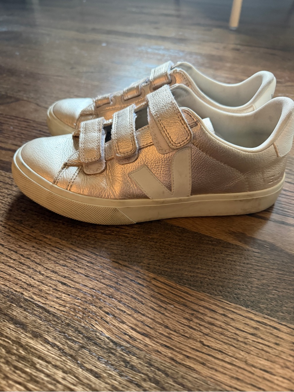 Veja Women's Velcro Sneakers in Metallic  Gold